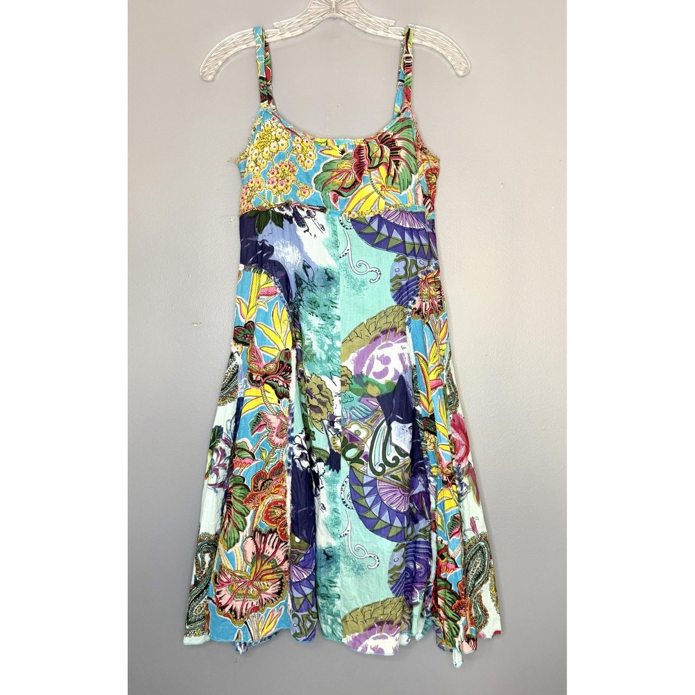 Derek Heart Dress‎ S Multicolor Tropical Floral Patchwork Smocked Sundress Rio